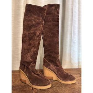 Tod's Women's Brown Suede Wedge Boots Size 7 Vintage Fall Fashion